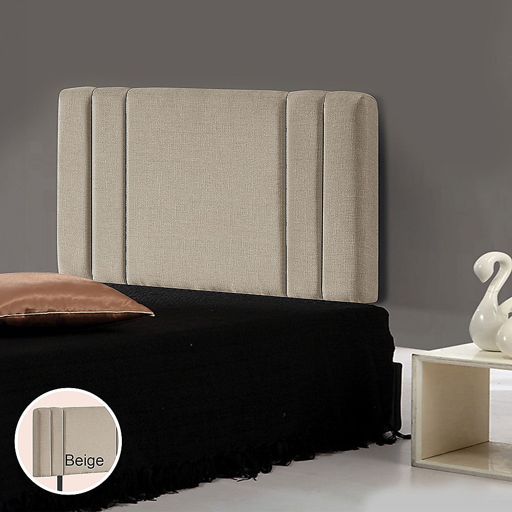 Linen Fabric Single Bed Deluxe Headboard Bedhead - Beige - Cosy Abode