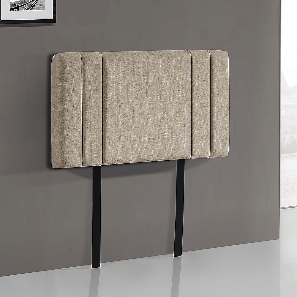 Linen Fabric Single Bed Deluxe Headboard Bedhead - Beige - Cosy Abode
