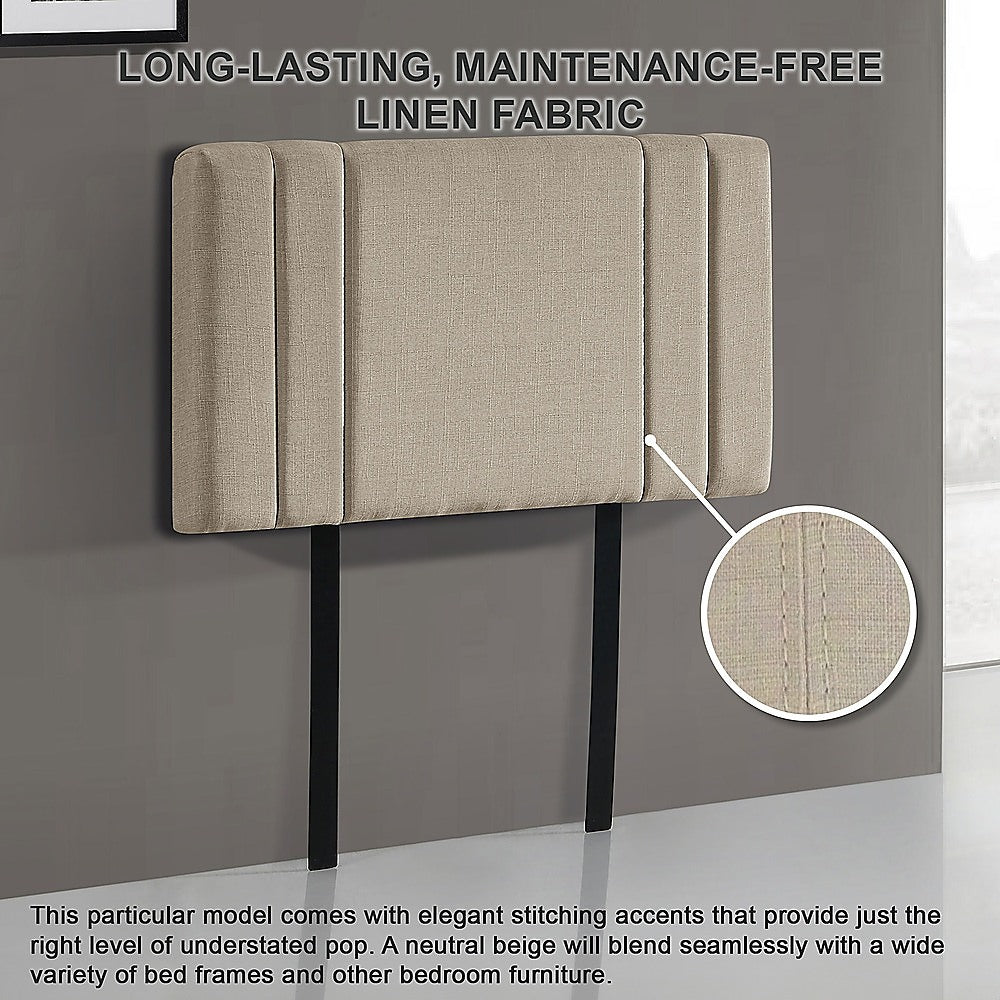 Linen Fabric Single Bed Deluxe Headboard Bedhead - Beige - Cosy Abode