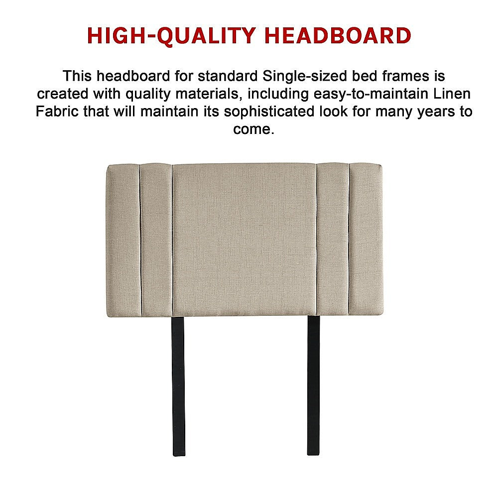 Linen Fabric Single Bed Deluxe Headboard Bedhead - Beige - Cosy Abode