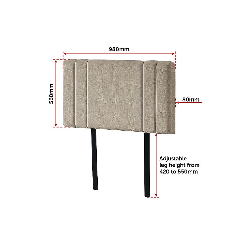 Linen Fabric Single Bed Deluxe Headboard Bedhead - Beige - Cosy Abode