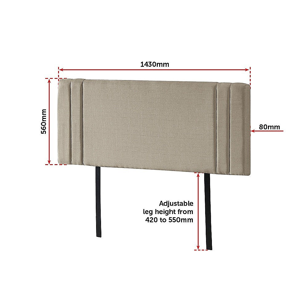 Linen Fabric Double Bed Deluxe Headboard Bedhead - Beige - Cosy Abode