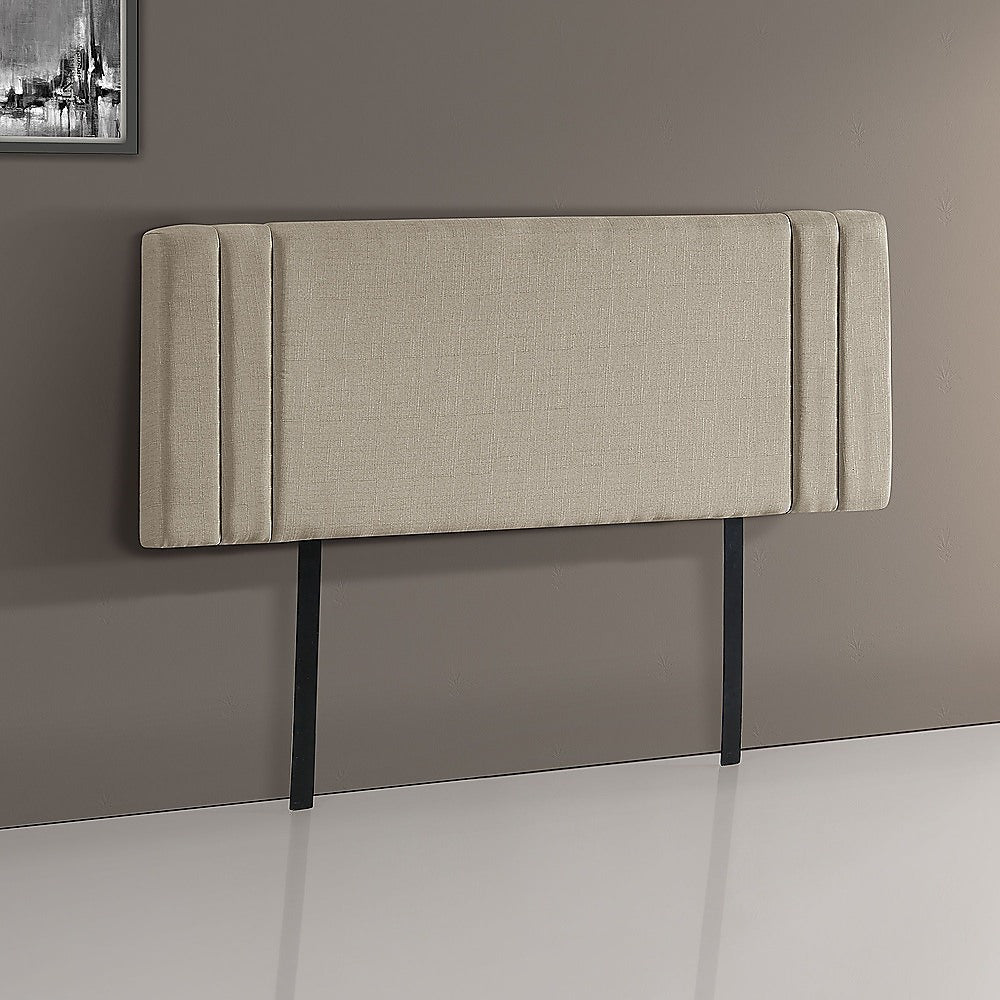 Linen Fabric Queen Bed Deluxe Headboard Bedhead - Beige - Cosy Abode