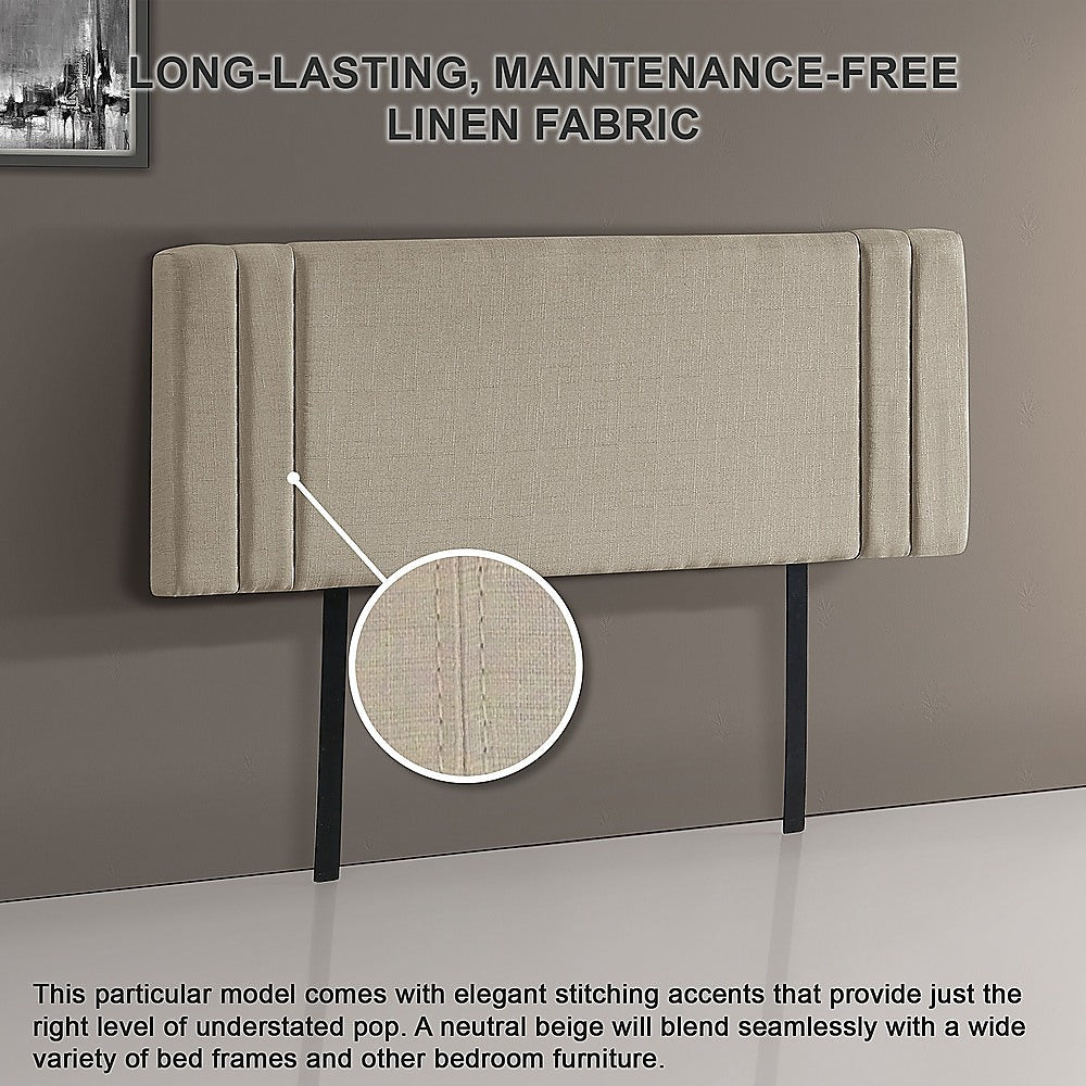Linen Fabric Queen Bed Deluxe Headboard Bedhead - Beige - Cosy Abode