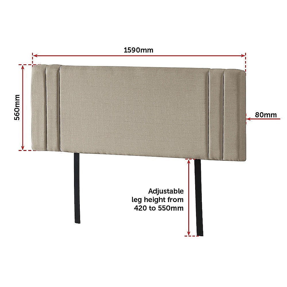 Linen Fabric Queen Bed Deluxe Headboard Bedhead - Beige - Cosy Abode