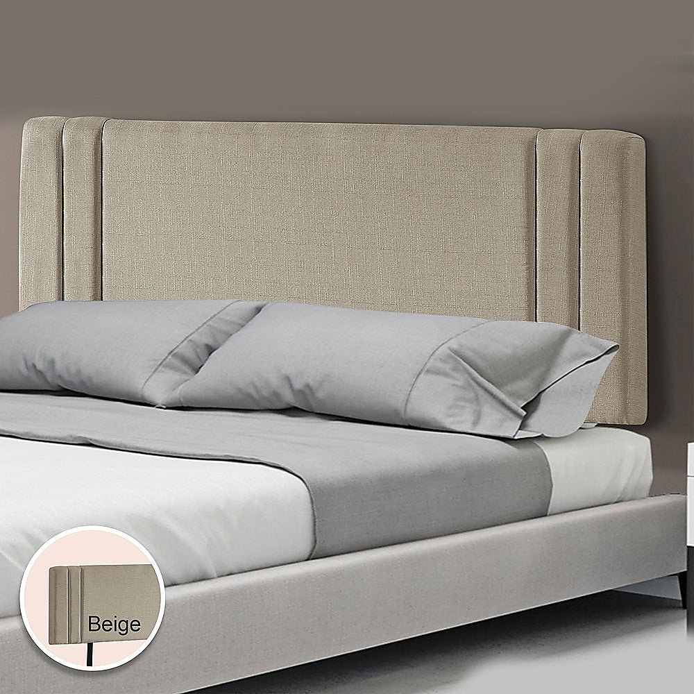 Linen Fabric King Bed Deluxe Headboard Bedhead - Beige - Cosy Abode
