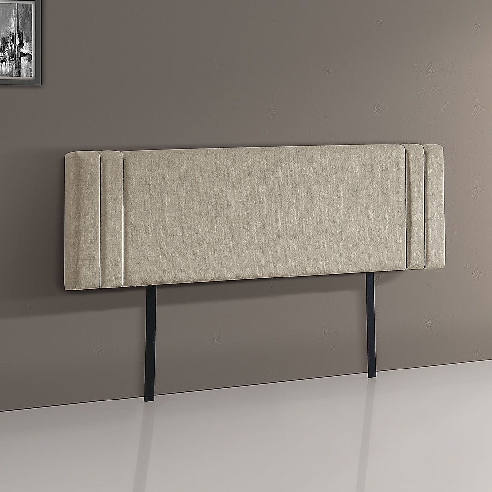 Linen Fabric King Bed Deluxe Headboard Bedhead - Beige - Cosy Abode