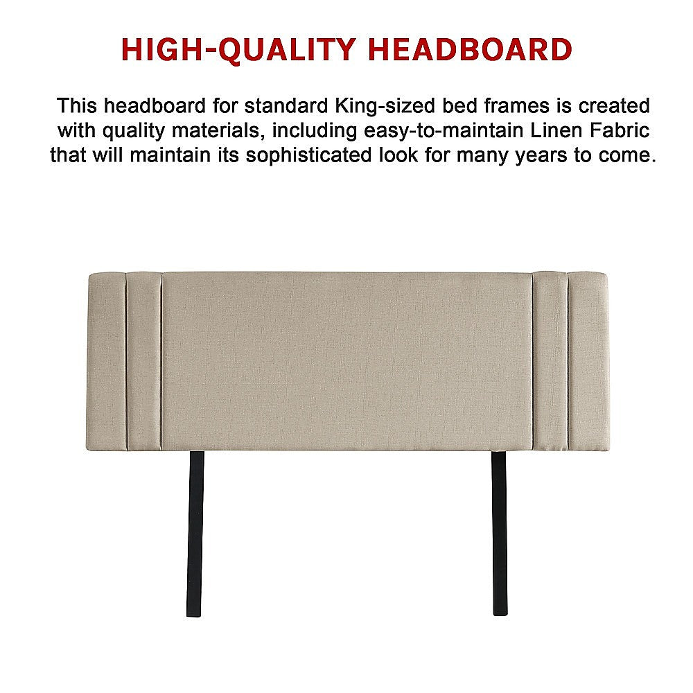 Linen Fabric King Bed Deluxe Headboard Bedhead - Beige - Cosy Abode