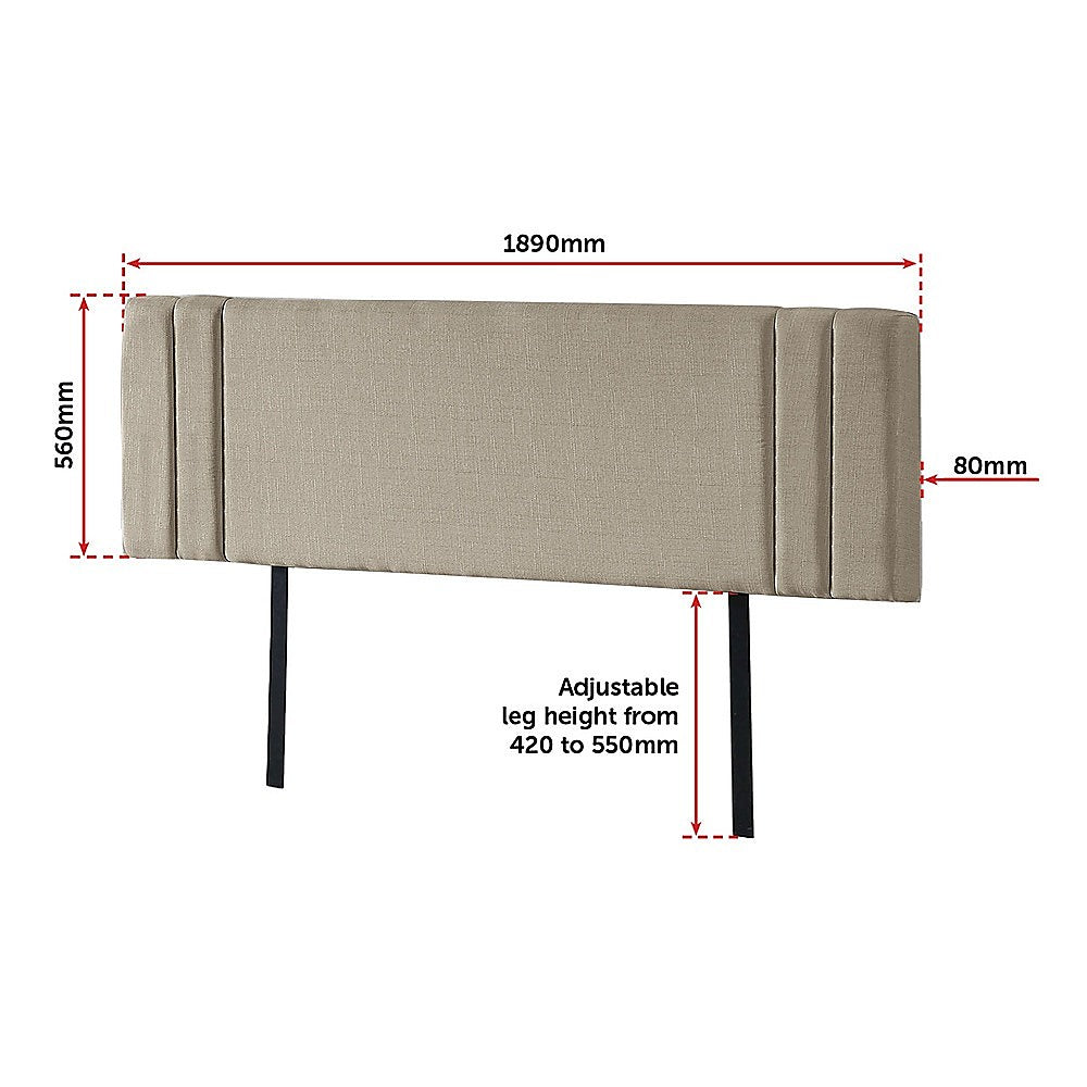 Linen Fabric King Bed Deluxe Headboard Bedhead - Beige - Cosy Abode