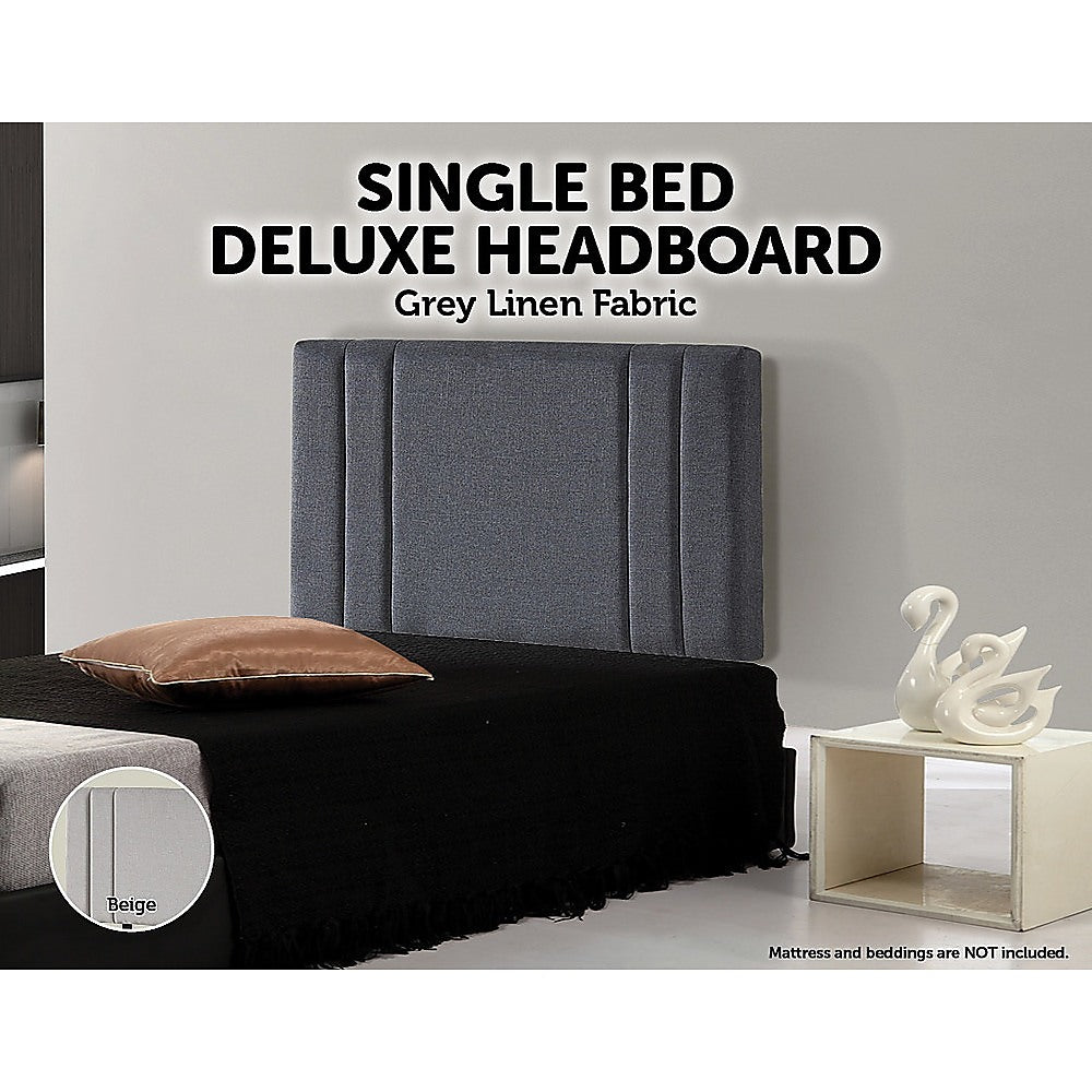 Linen Fabric Single Bed Deluxe Headboard Bedhead - Grey - Cosy Abode