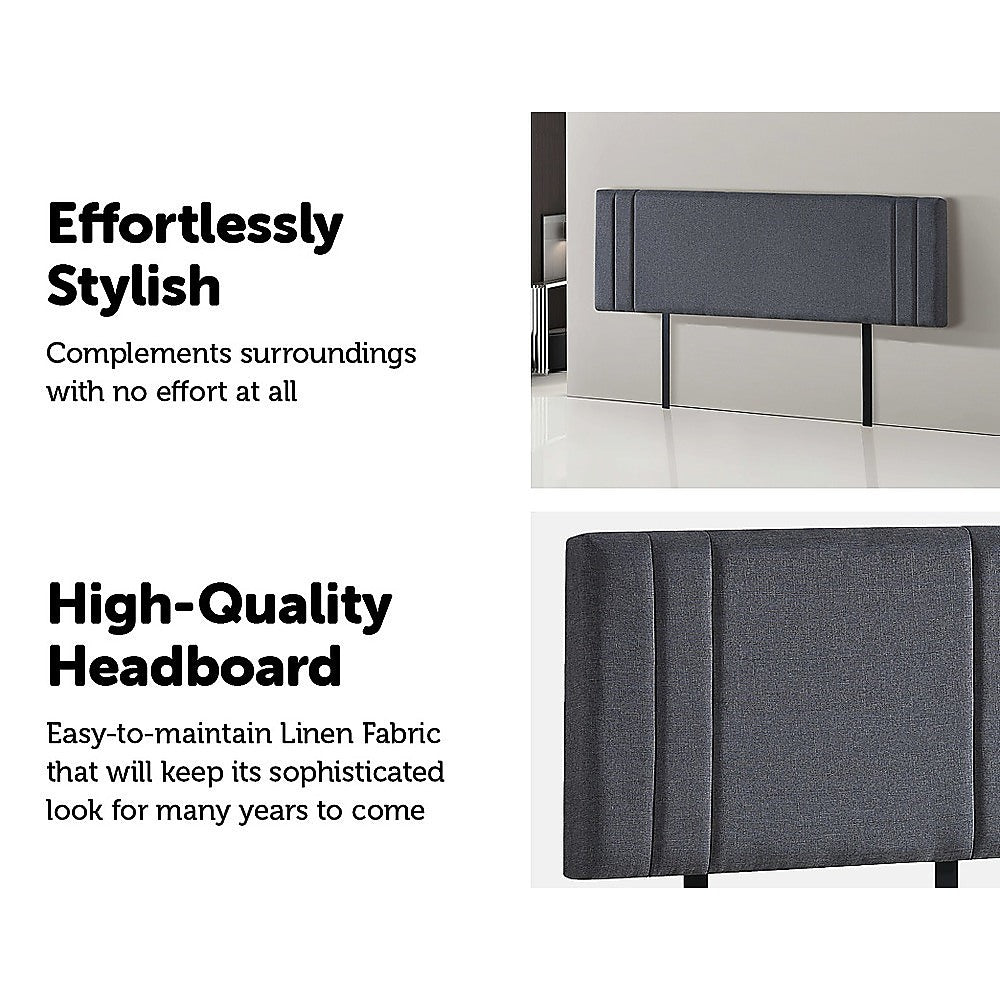 Linen Fabric King Bed Deluxe Headboard Bedhead - Grey - Cosy Abode