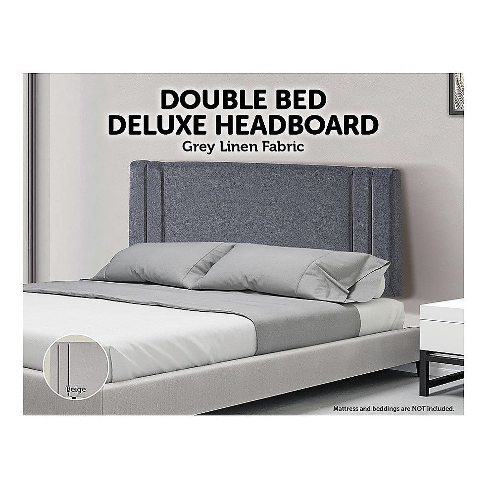 Linen Fabric Double Bed Deluxe Headboard Bedhead - Grey - Cosy Abode