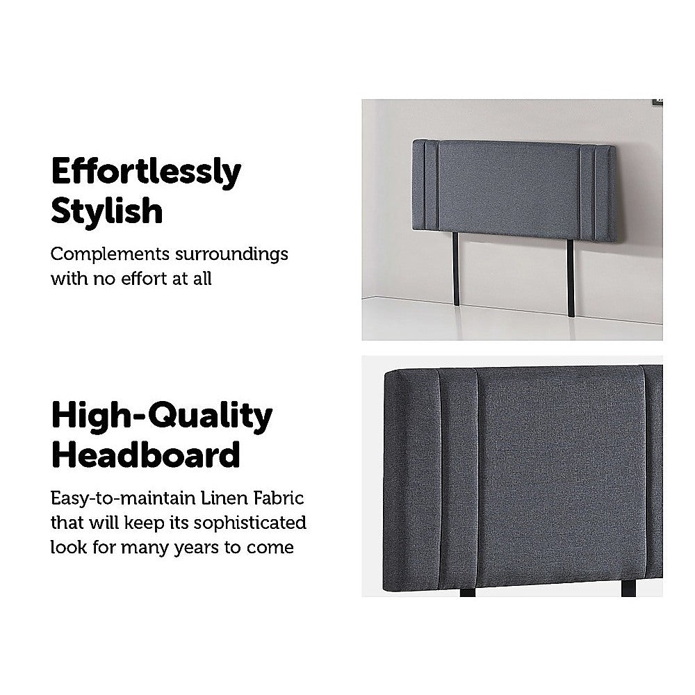 Linen Fabric Double Bed Deluxe Headboard Bedhead - Grey - Cosy Abode