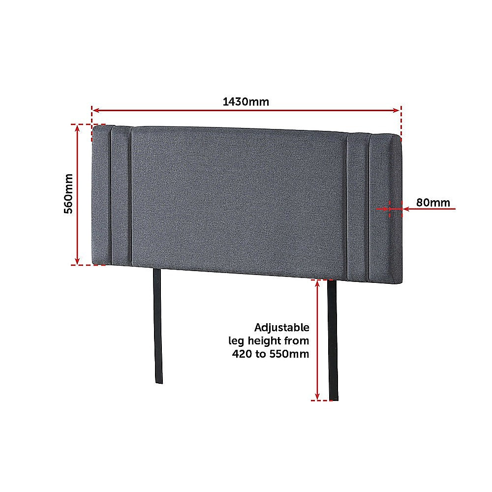 Linen Fabric Double Bed Deluxe Headboard Bedhead - Grey - Cosy Abode