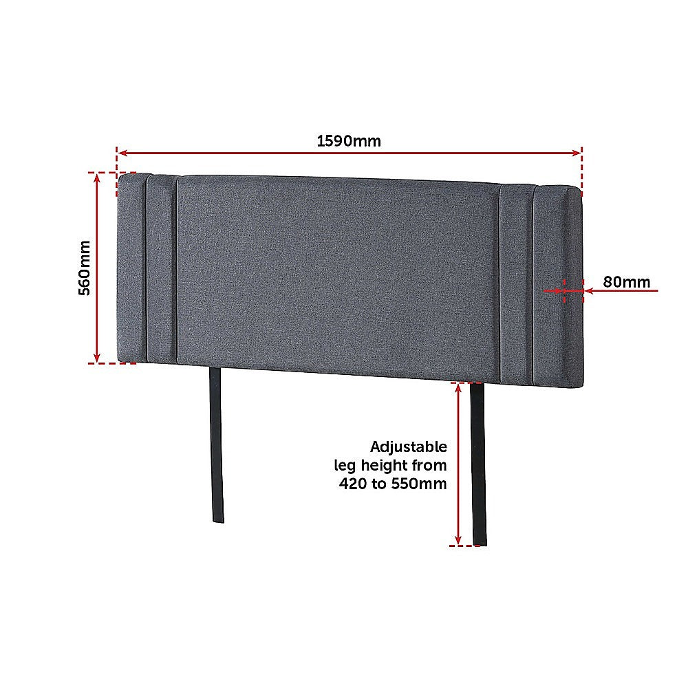 Linen Fabric Queen Bed Deluxe Headboard Bedhead - Grey - Cosy Abode