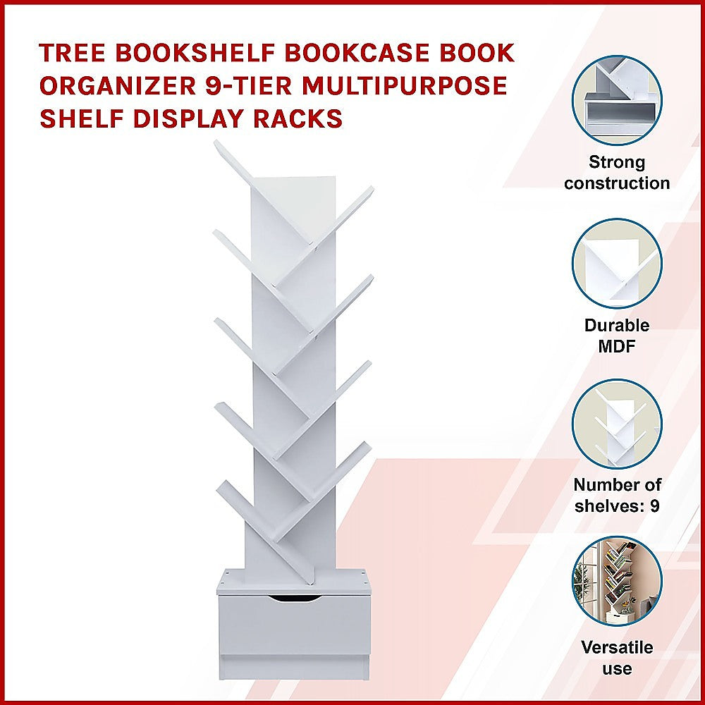 Tree Bookshelf Bookcase Book Organizer 9-Tier Multipurpose Shelf Display Racks - Cosy Abode