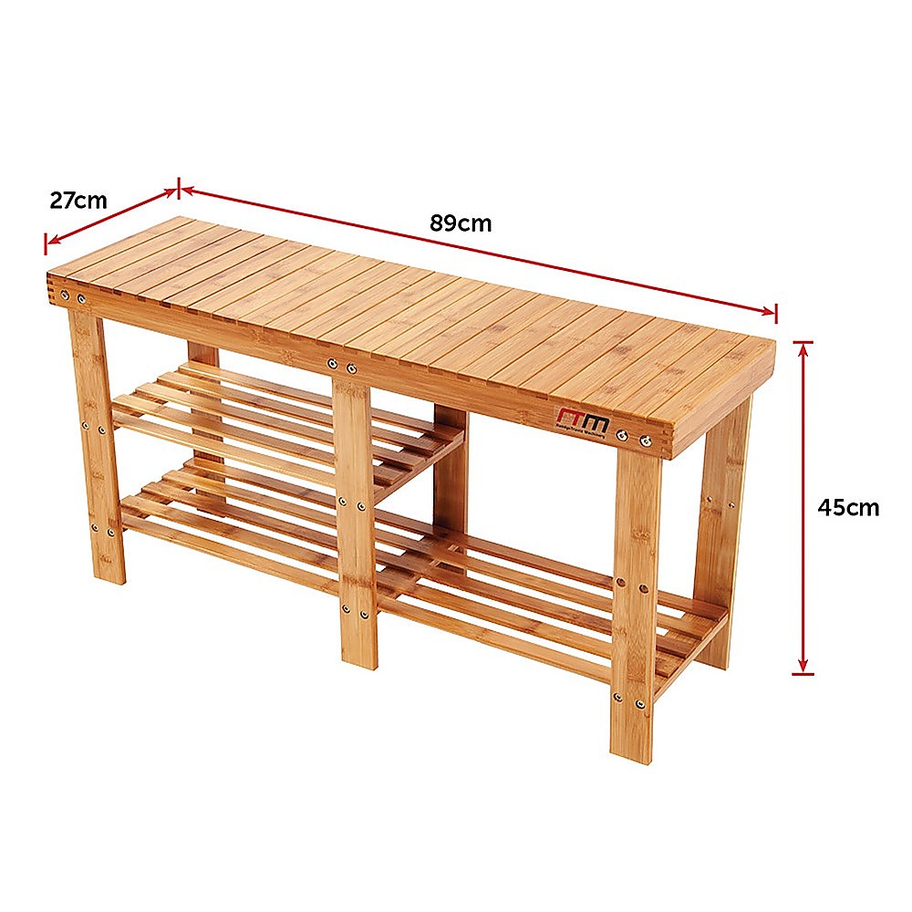 Bamboo Shoe Rack Wooden Bench Storage Organiser Cabinet Holder Stool - Cosy Abode