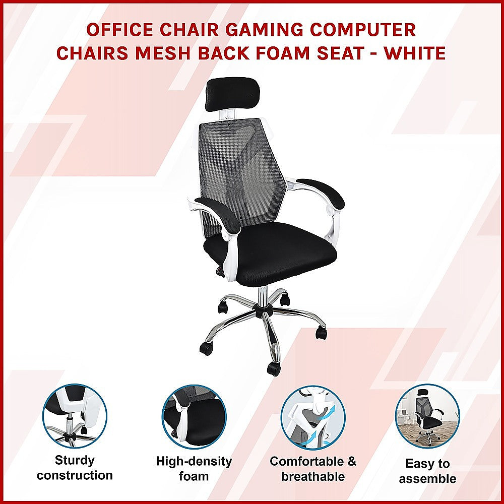 Office Chair Gaming Computer Chairs Mesh Back Foam Seat - White - Cosy Abode
