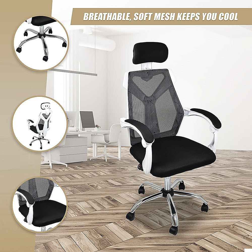 Office Chair Gaming Computer Chairs Mesh Back Foam Seat - White - Cosy Abode