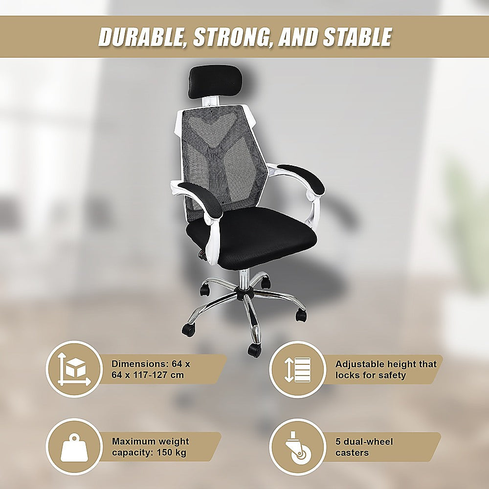 Office Chair Gaming Computer Chairs Mesh Back Foam Seat - White - Cosy Abode
