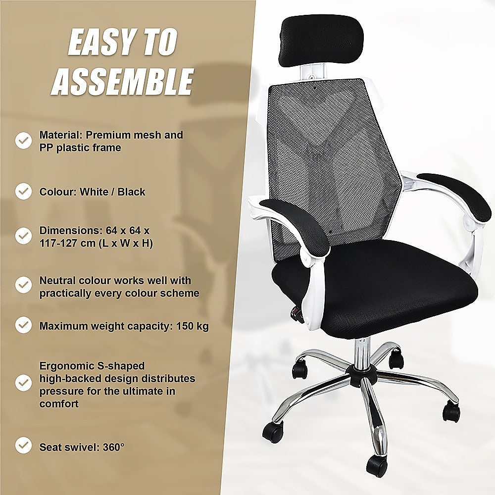 Office Chair Gaming Computer Chairs Mesh Back Foam Seat - White - Cosy Abode