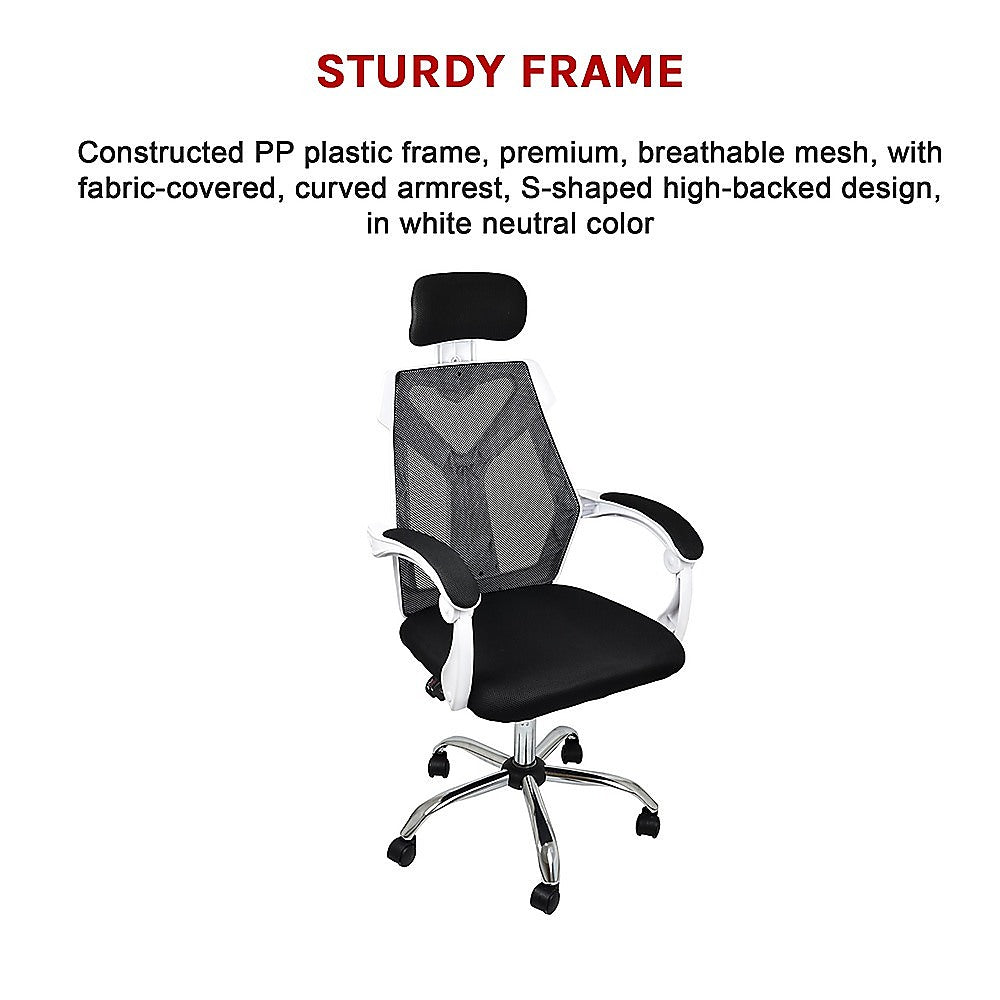 Office Chair Gaming Computer Chairs Mesh Back Foam Seat - White - Cosy Abode