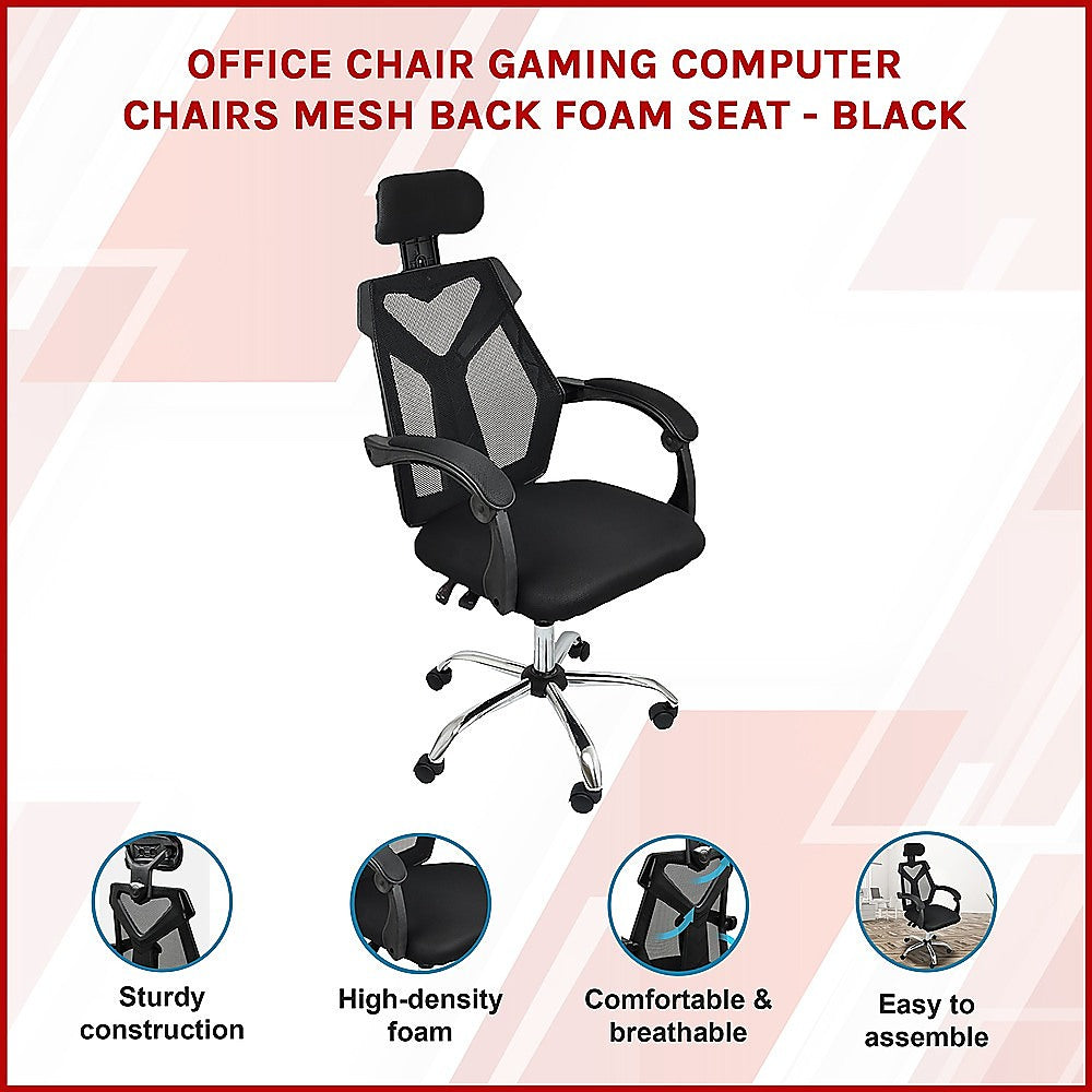 Office Chair Gaming Computer Chairs Mesh Back Foam Seat - Black - Cosy Abode