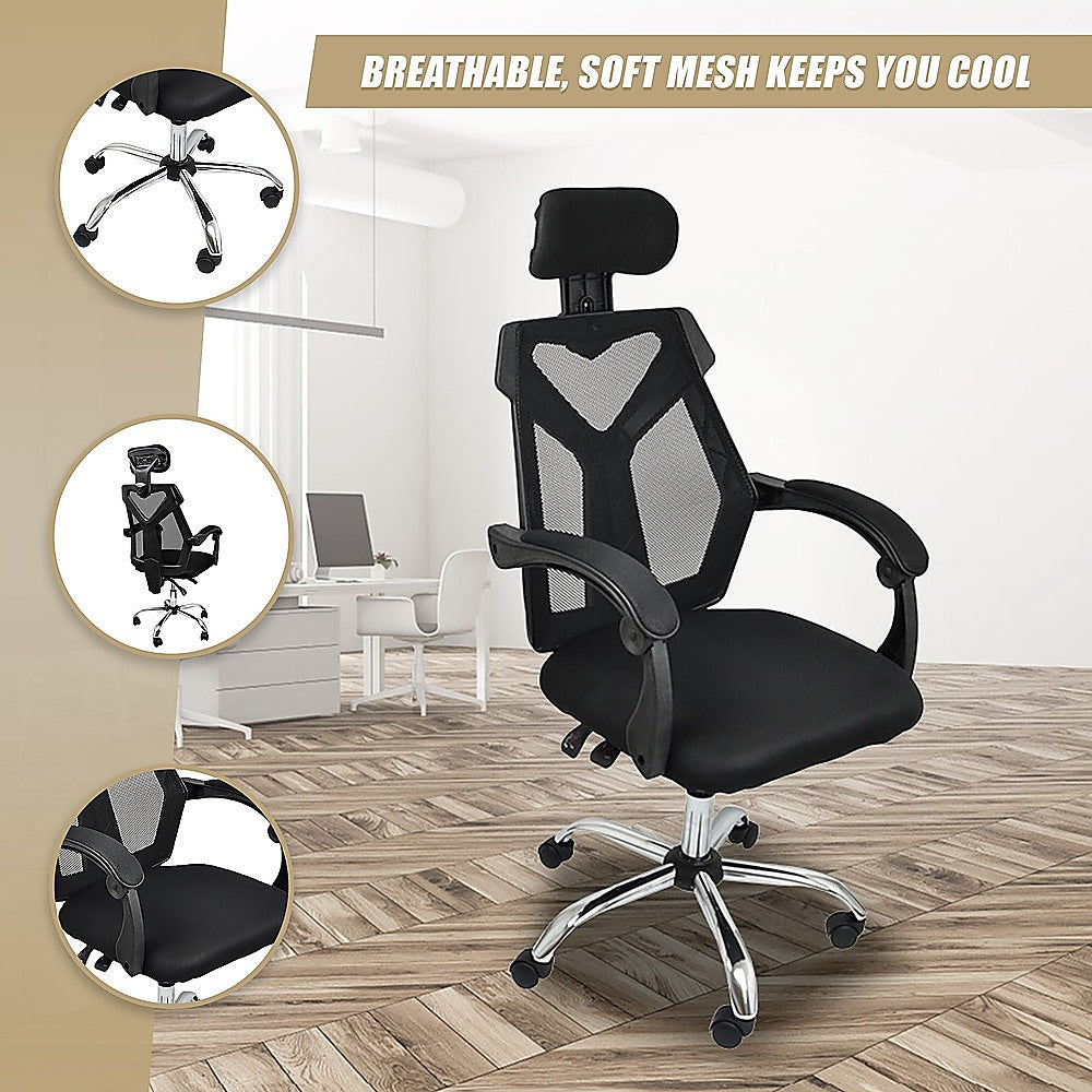 Office Chair Gaming Computer Chairs Mesh Back Foam Seat - Black - Cosy Abode