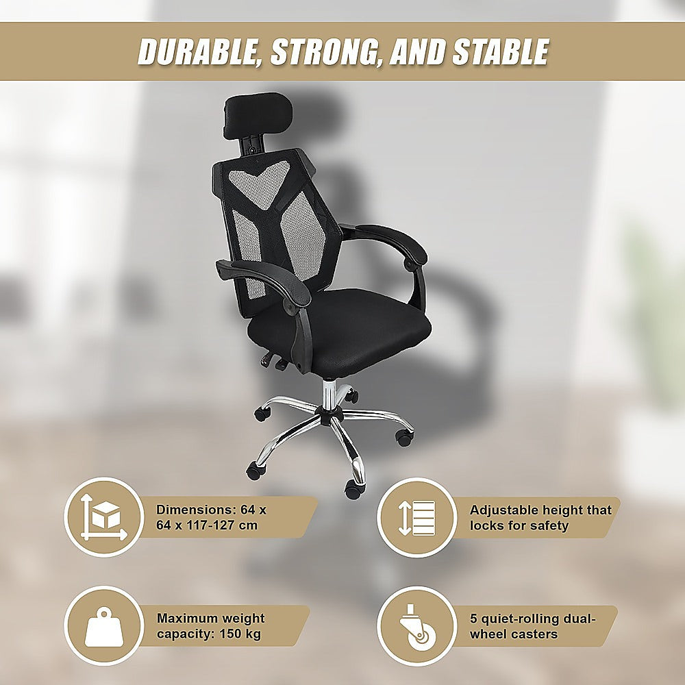 Office Chair Gaming Computer Chairs Mesh Back Foam Seat - Black - Cosy Abode