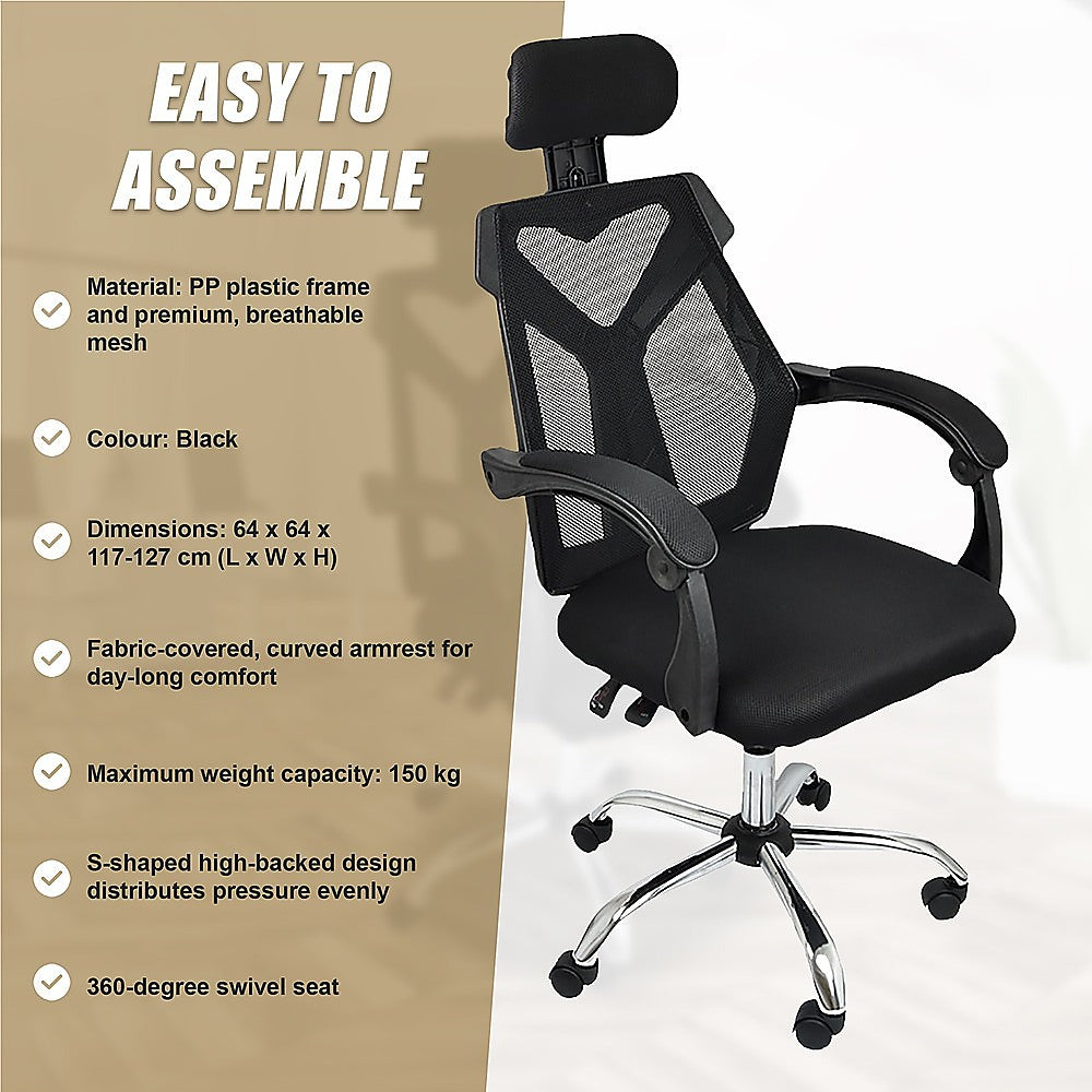 Office Chair Gaming Computer Chairs Mesh Back Foam Seat - Black - Cosy Abode