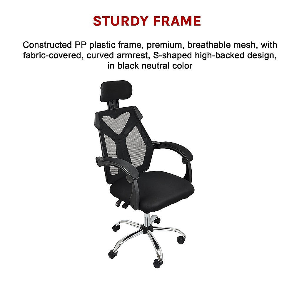 Office Chair Gaming Computer Chairs Mesh Back Foam Seat - Black - Cosy Abode