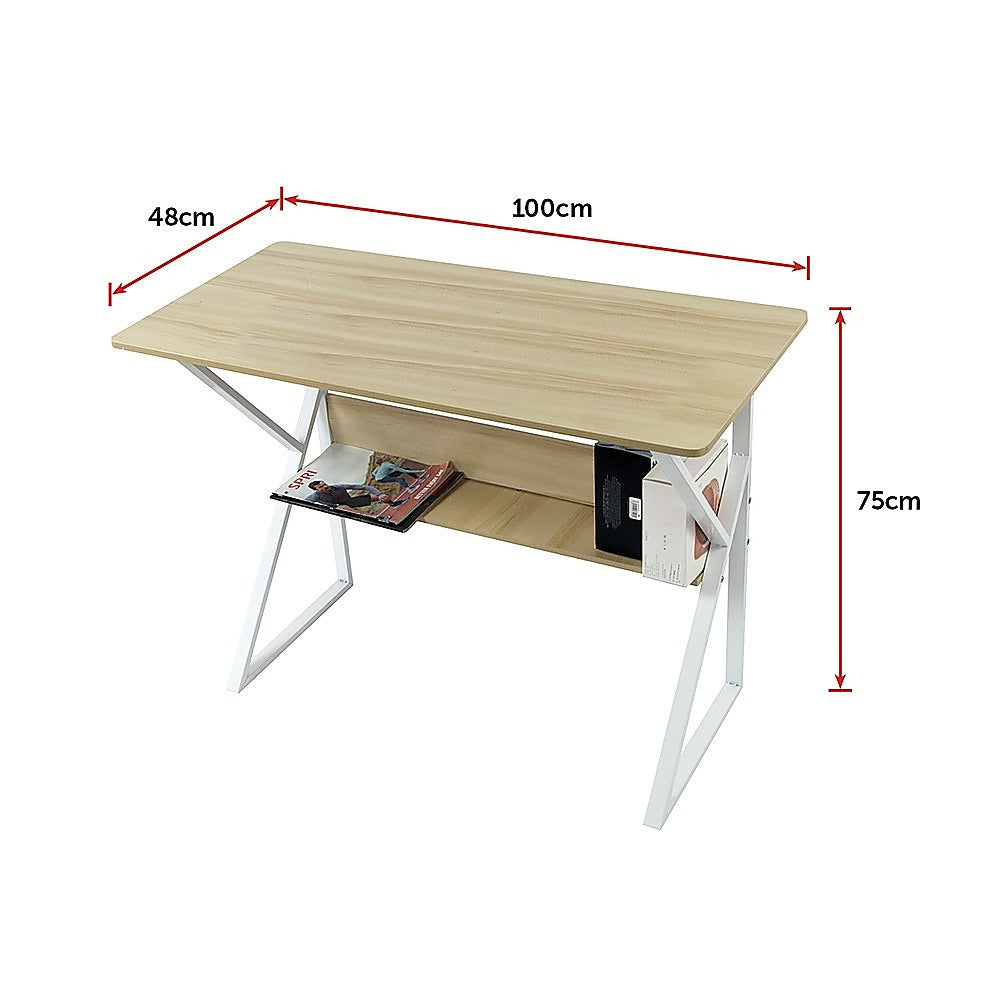 Wood & Metal Computer Desk with Shelf Home Office Furniture - Cosy Abode