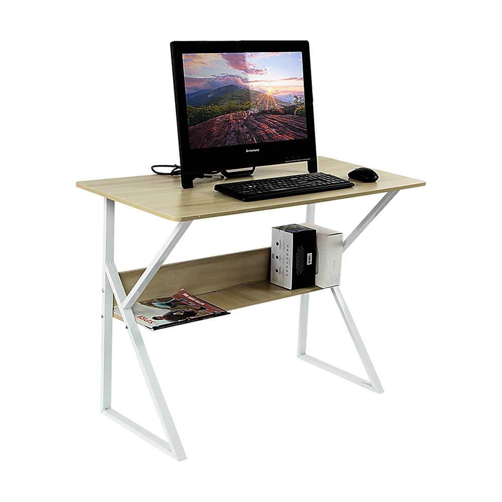 Wood & Metal Computer Desk with Shelf Home Office Furniture - Cosy Abode
