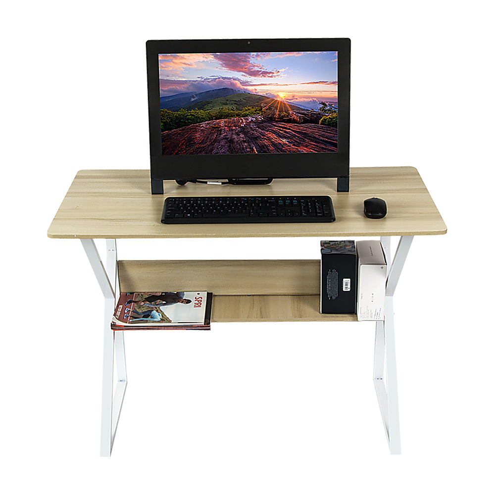 Wood & Metal Computer Desk with Shelf Home Office Furniture - Cosy Abode