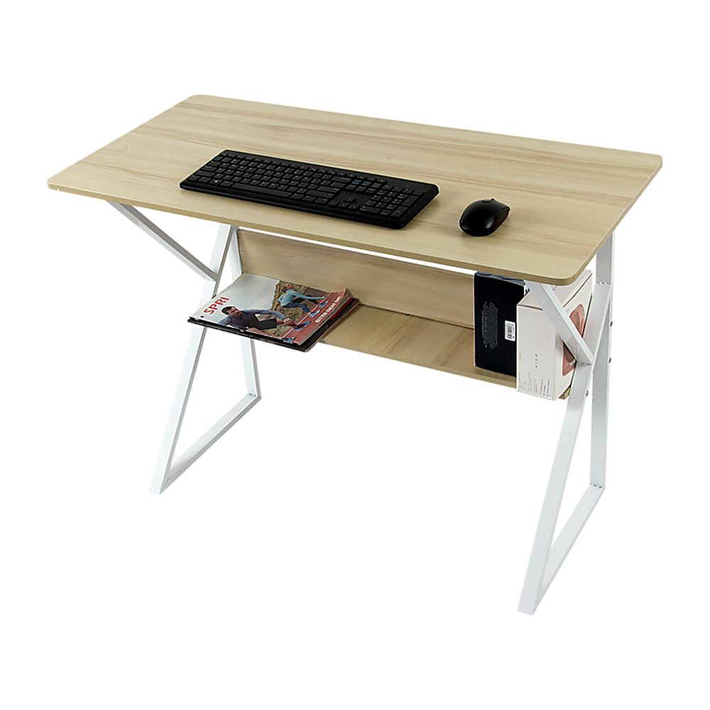 Wood & Metal Computer Desk with Shelf Home Office Furniture - Cosy Abode