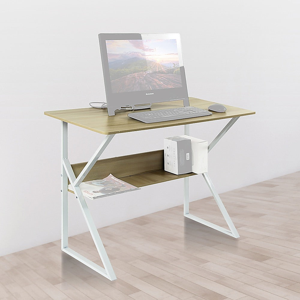 Wood & Metal Computer Desk with Shelf Home Office Furniture - Cosy Abode