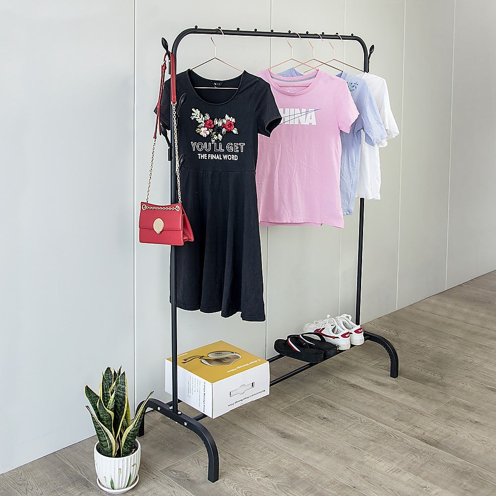 Closet Organizer Metal Garment Rack Portable Clothes Hanger Storage Shoes Rack Black - Cosy Abode