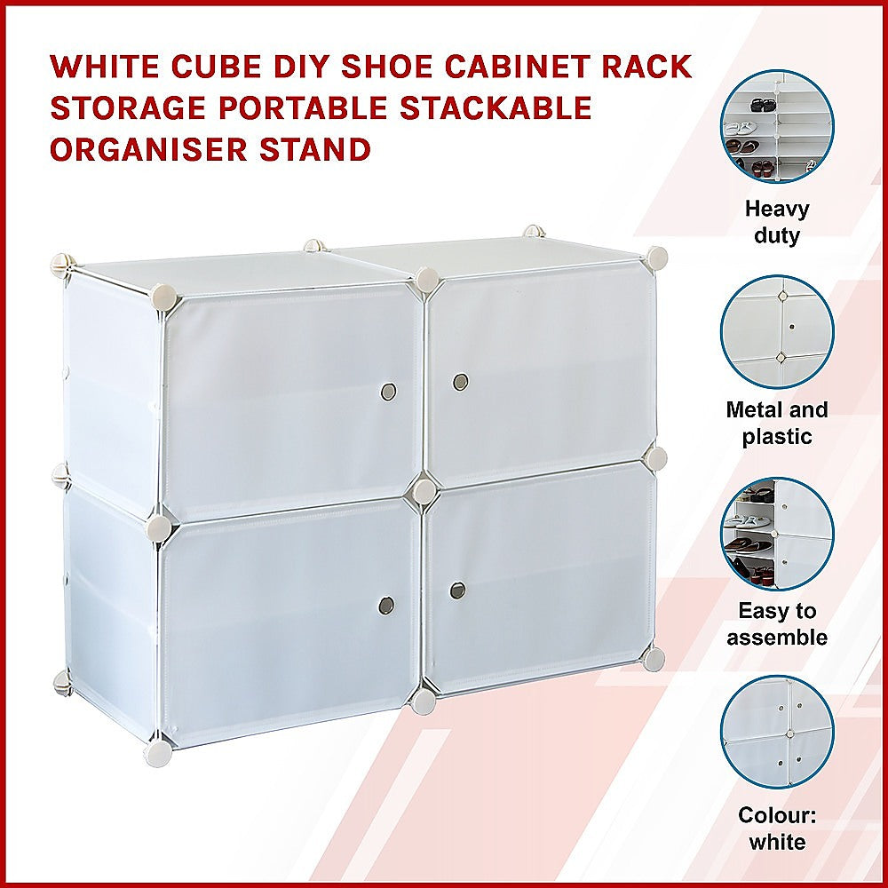 White Cube DIY Shoe Cabinet Rack Storage Portable Stackable Organiser Stand - Cosy Abode
