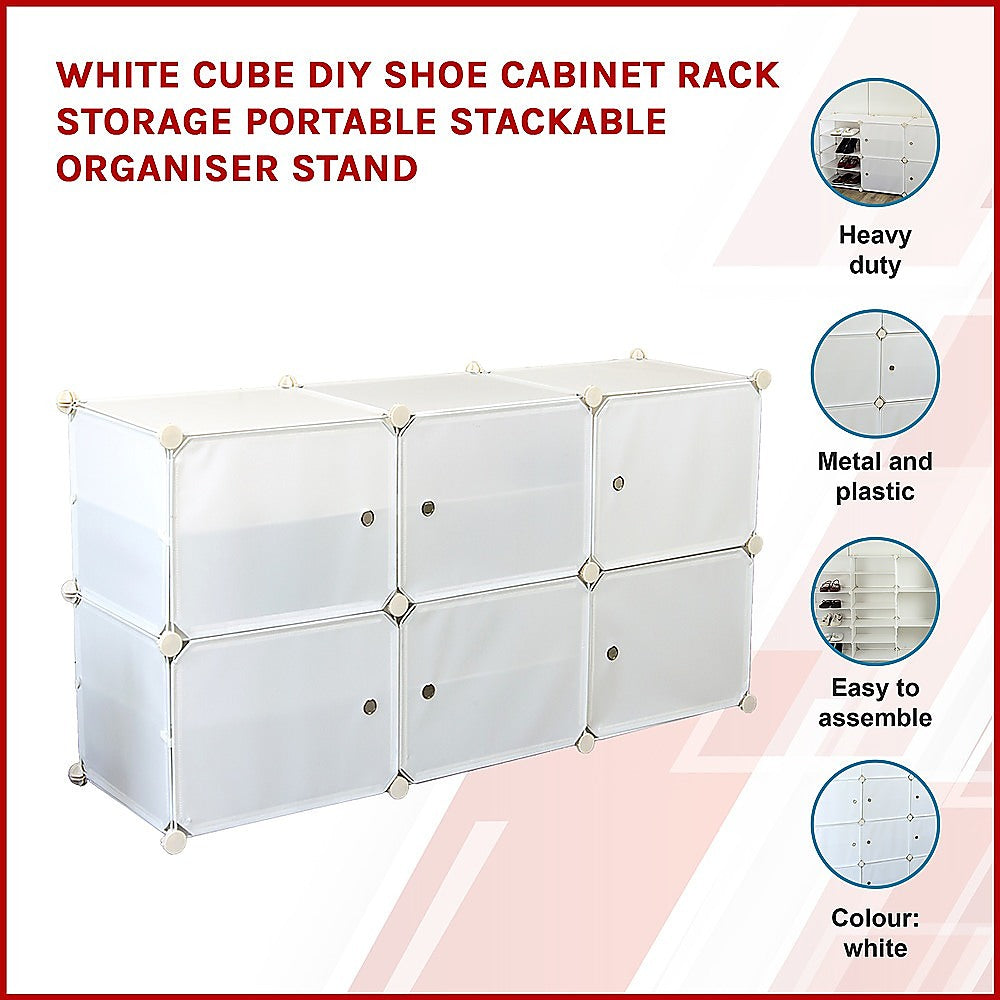 White Cube DIY Shoe Cabinet Rack Storage Portable Stackable Organiser Stand - Cosy Abode