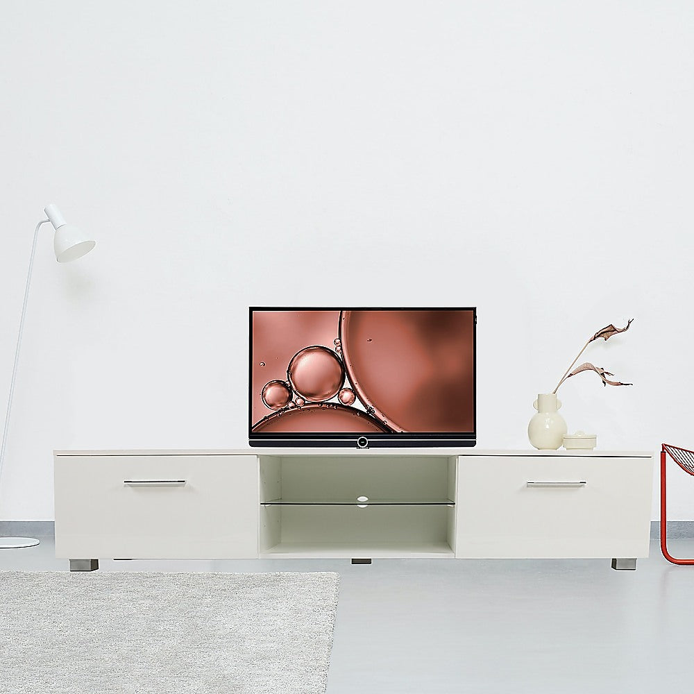 TV Cabinet Entertainment Unit Stand High Gloss Storage Shelf 140cm White - Cosy Abode