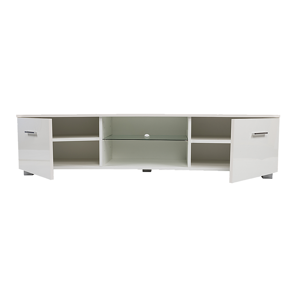 TV Cabinet Entertainment Unit Stand High Gloss Storage Shelf 140cm White - Cosy Abode