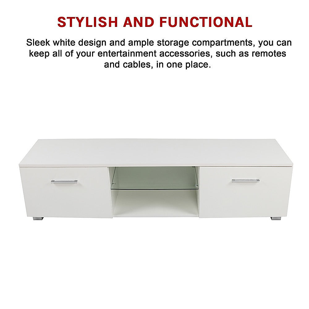 TV Cabinet Entertainment Unit Stand High Gloss Storage Shelf 140cm White - Cosy Abode