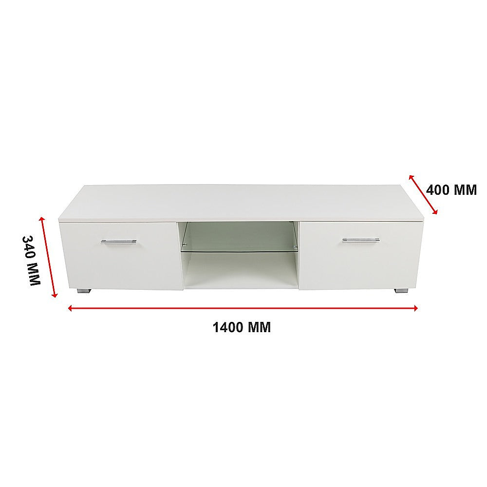 TV Cabinet Entertainment Unit Stand High Gloss Storage Shelf 140cm White - Cosy Abode