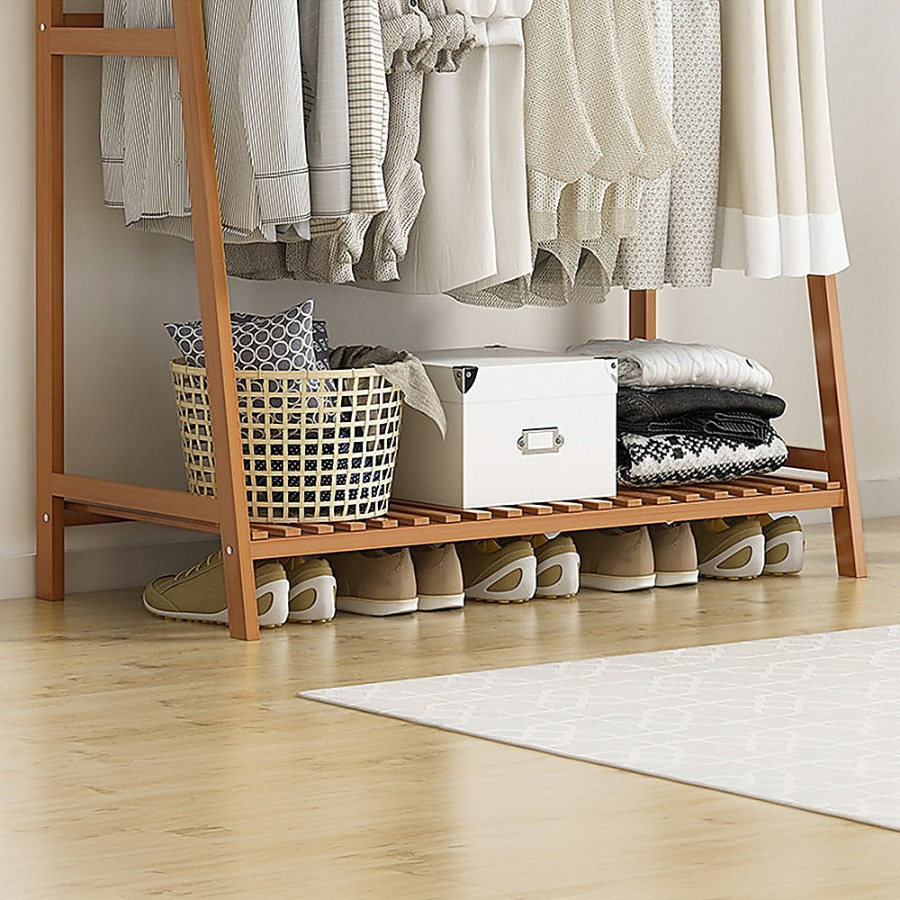 Portable Clothes Rack Coat Garment Stand Bamboo Rail Hanger Airer Closet - Cosy Abode