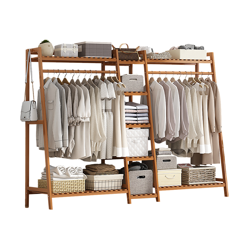 Portable Clothes Rack Coat Garment Stand Bamboo Rail Hanger Airer Closet - Cosy Abode
