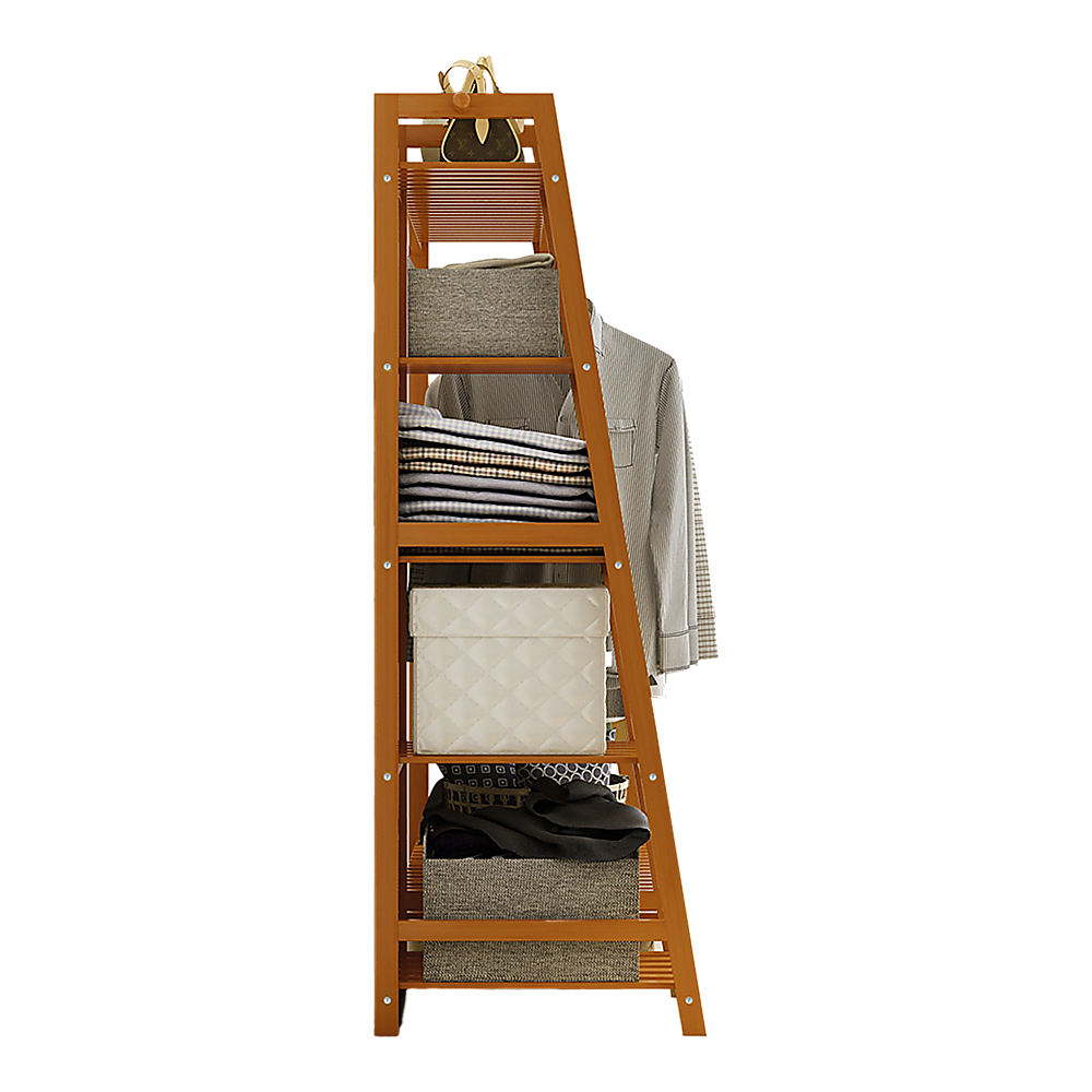 Portable Clothes Rack Coat Garment Stand Bamboo Rail Hanger Airer Closet - Cosy Abode