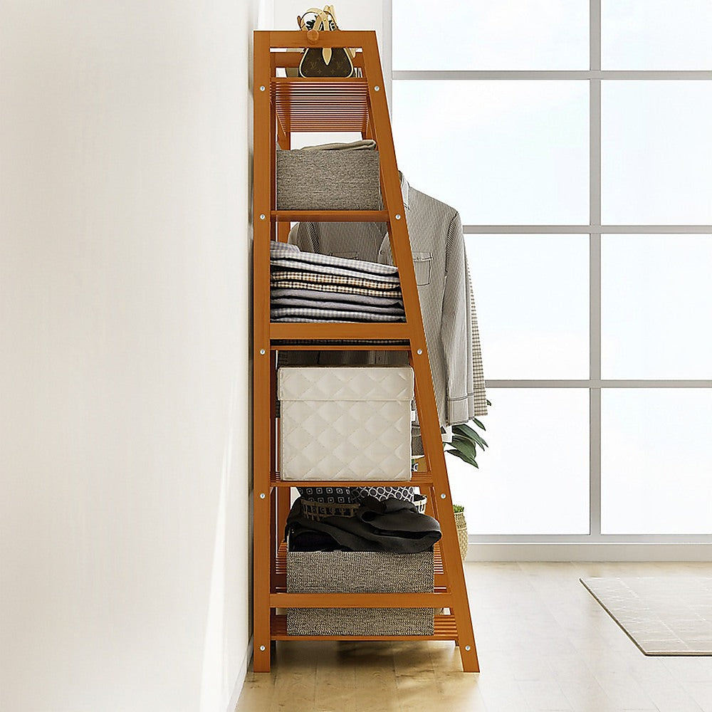 Portable Clothes Rack Coat Garment Stand Bamboo Rail Hanger Airer Closet - Cosy Abode