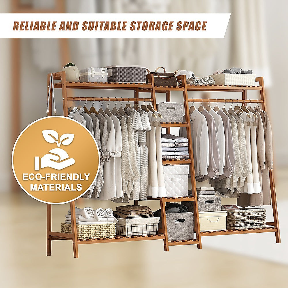 Portable Clothes Rack Coat Garment Stand Bamboo Rail Hanger Airer Closet - Cosy Abode