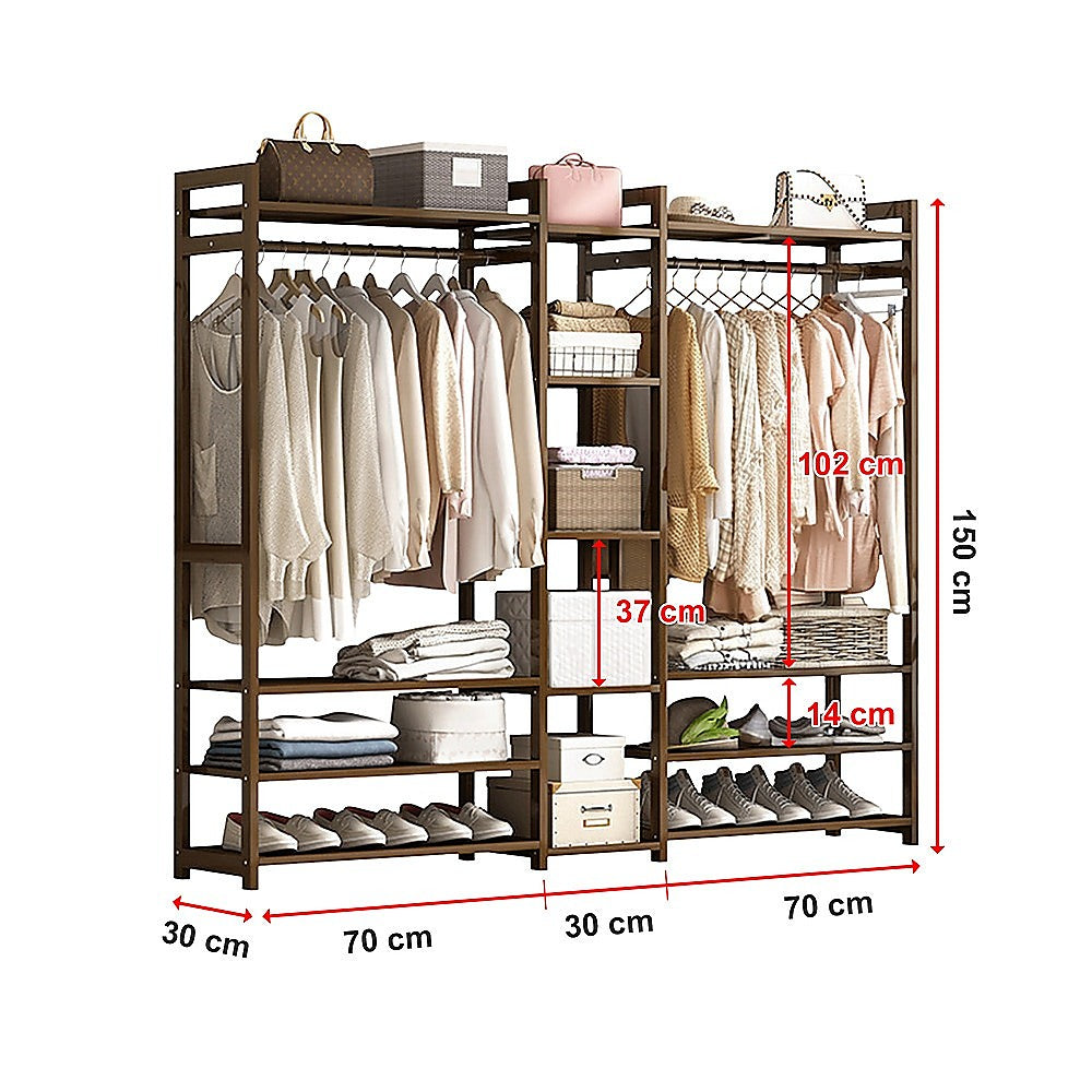 Portable Clothes Rack Coat Garment Stand Bamboo Rail Hanger Airer Closet - Cosy Abode