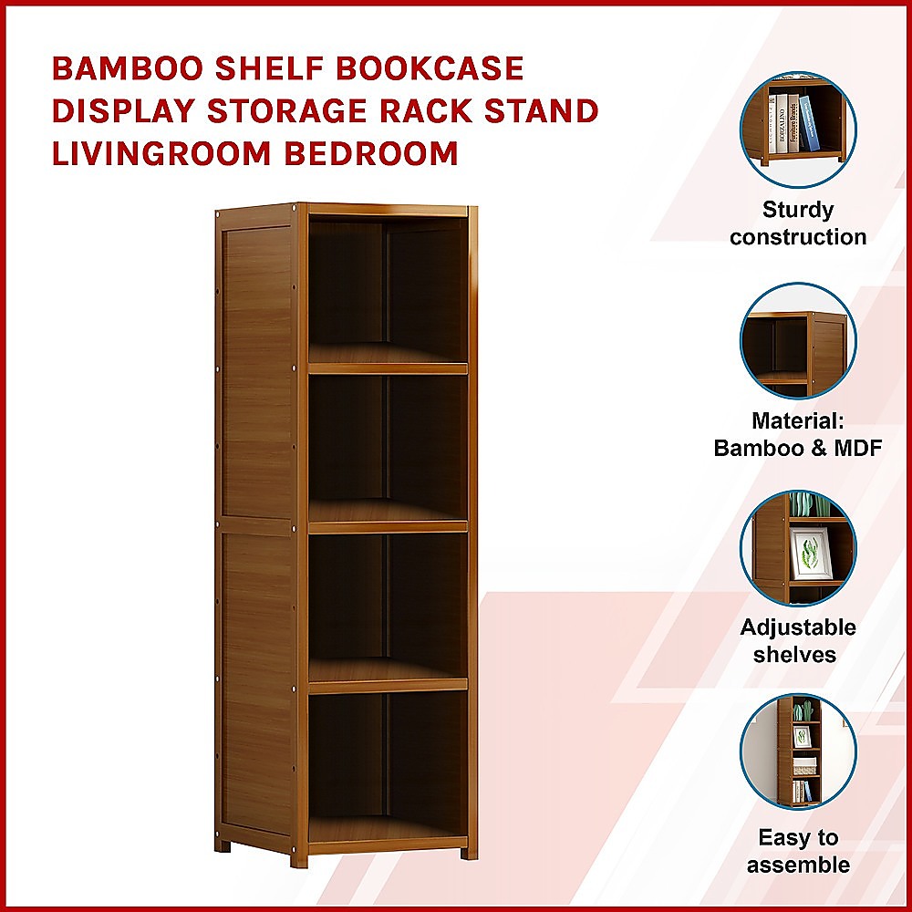 Bamboo Shelf Bookcase Display Storage Rack Stand Livingroom Bedroom - Cosy Abode